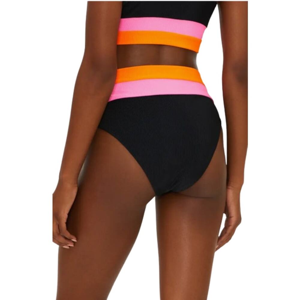 BEACH RIOT Heidi Colorblock High Waist Bikini Bottoms Medium Black Orange NWT - Picture 3 of 14